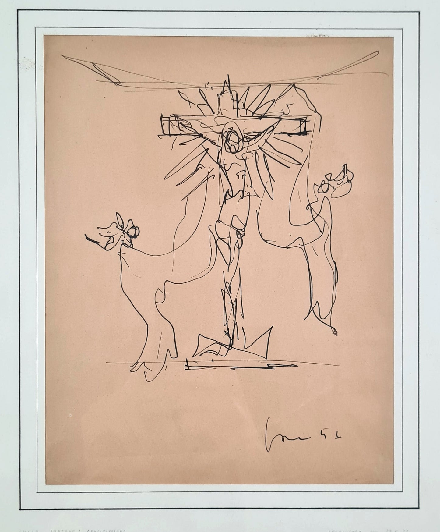 Lucio Fontana - Crucifixion, 1958, (Preparatory drawing for the Milan Cathedral Fifth Holy Door)