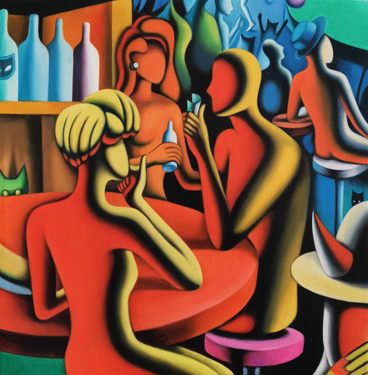 Mark Kostabi - Olio su tela 52x51 cm 2023