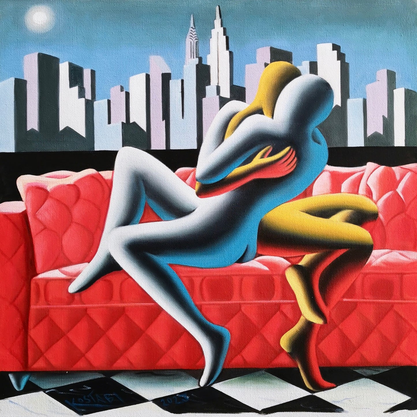 Mark Kostabi - Olio su tela 50x50 cm 2023