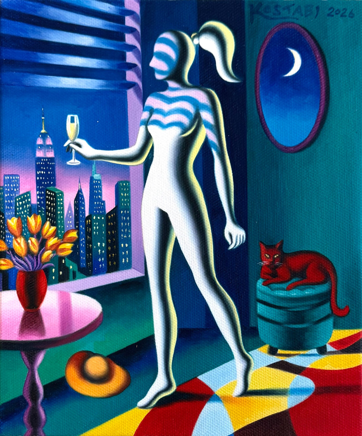 Mark Kostabi - Olio su tela 30x25 cm
